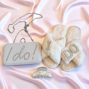 Bride gift set. I do slippers, purse/clutch, hair claw clip